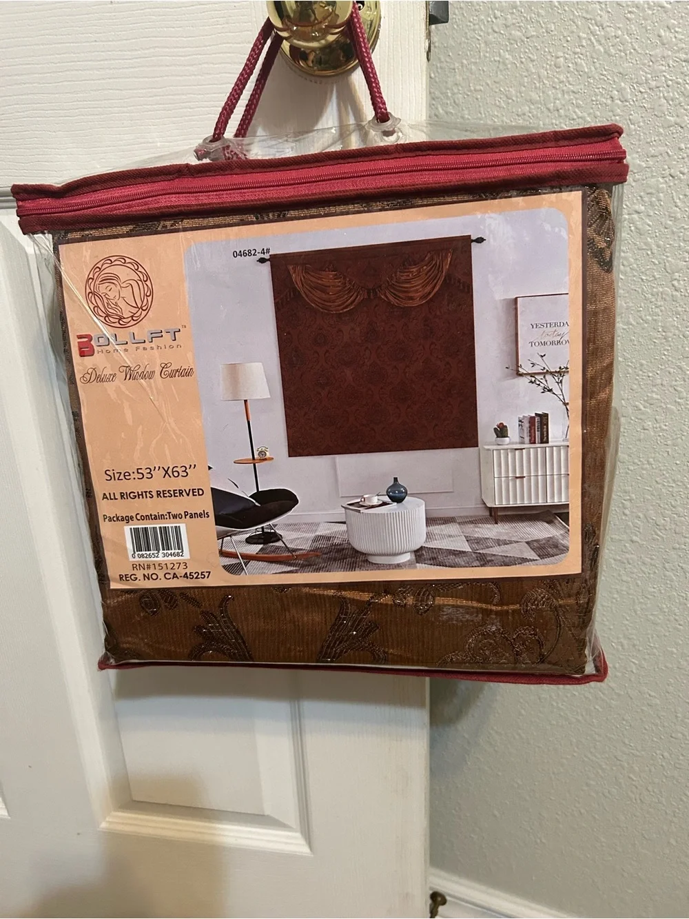 Brown Deluxe 2PCS Window Curtain Panel -  with attached valence 53